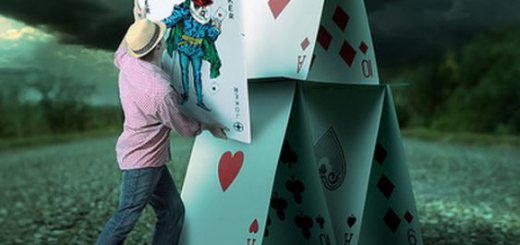 man building with gambling cards