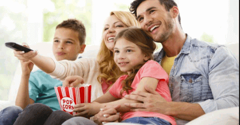 Watching a movie during family time