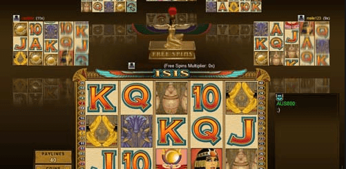 The picture shows the reel of a multi player slot