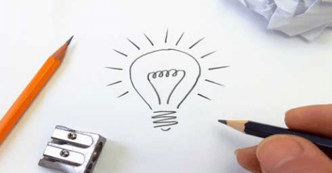 Sharpener, pencil, light bulb